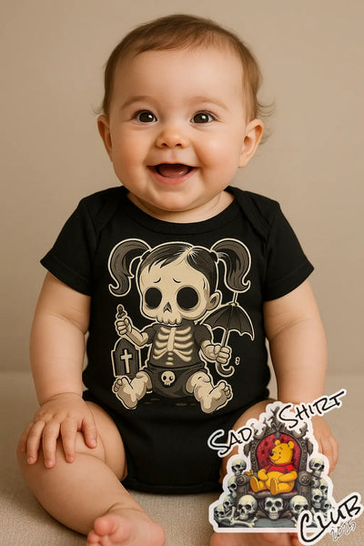 Lil’ Bone Babe – Gothic Skeleton Baby Onesie SadShirtClub