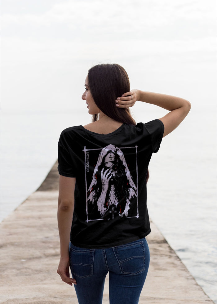 The Final Temptation Gothic T-Shirt | Fallen Nun Graphic Tee | Alternative Gothic Clothing | Dark Fantasy Shirt | NVRMRE Collection