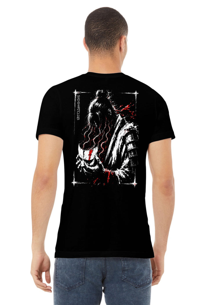 No Longer Mine Gothic T-Shirt | Broken Mask Graphic Tee | Samurai Inspired Streetwear | Dark Fantasy Clothing | NVRMRE Collection