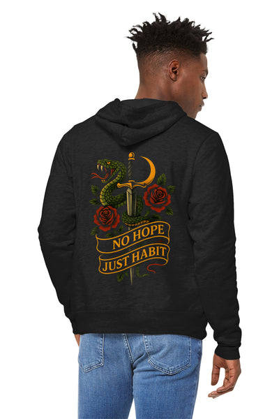 No Hope Just Habit – Neo-Trad Snake & Dagger Tattoo Hoodie