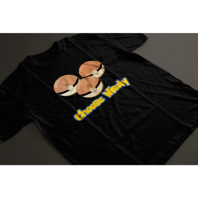 Black unisex t-shirt featuring three Poké Ball starters and "Choose Wisely" text in vibrant design
