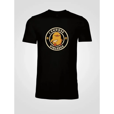 Black unisex soft-style t-shirt with "I Choose Violence" graphic and cartoon character on front