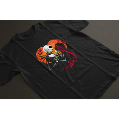 Unisex t-shirt featuring Jack Skellington and Sally from The Nightmare Before Christmas design.