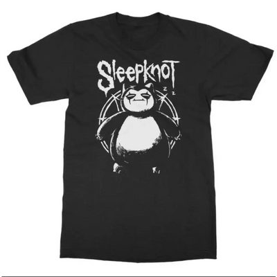 Black Sleepknot t-shirt with a graphic of a sleepy panda and stylized text design