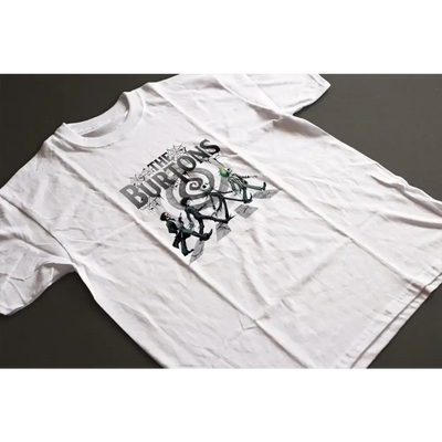White The Burtons unisex T shirt featuring a Tim Burton inspired gothic design on the front